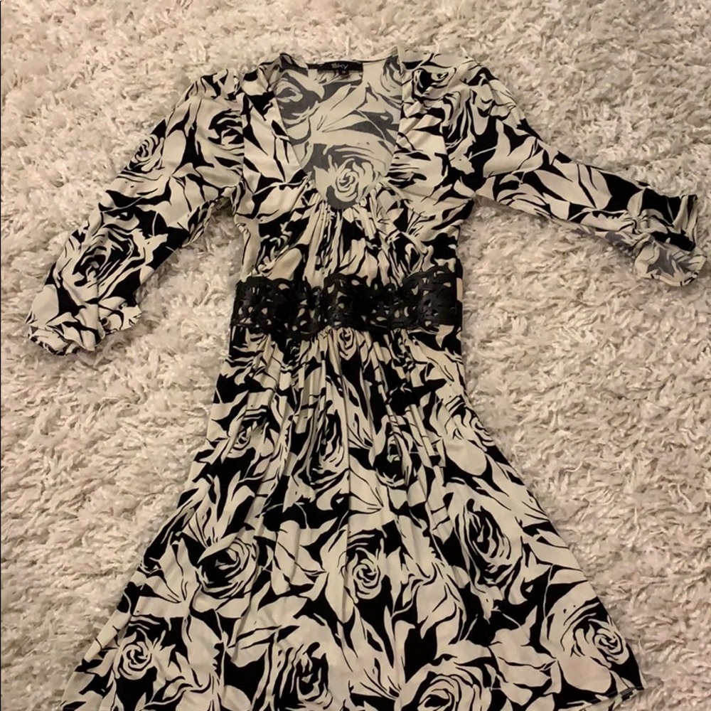 Sky  mini dress with black letter trim on waist